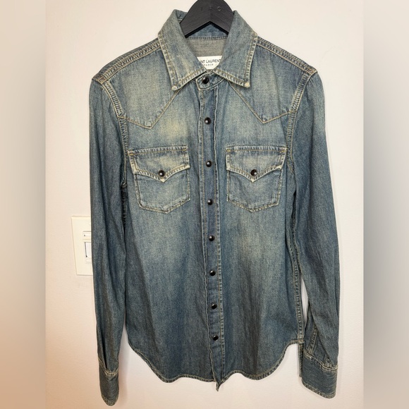 Saint Laurent  YSL Denim shirt/ made in Italy $1100 XS - Picture 5 of 16